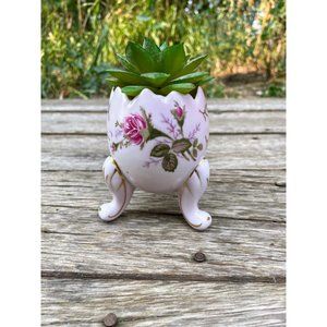 Vintage 1950s Porcelain Egg Shaped Footed  Vase planter Napco Handpainted